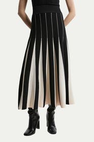 Karen Millen Pointelle Colour Block Pleated Skirt