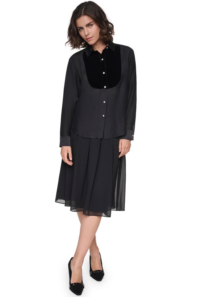 Velvet Bib Button Down Shirt, Alternate, color, BLACK