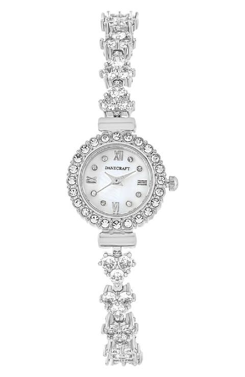 Crystal Mother-of-Pearl Quartz Bracelet Watch, 23mm