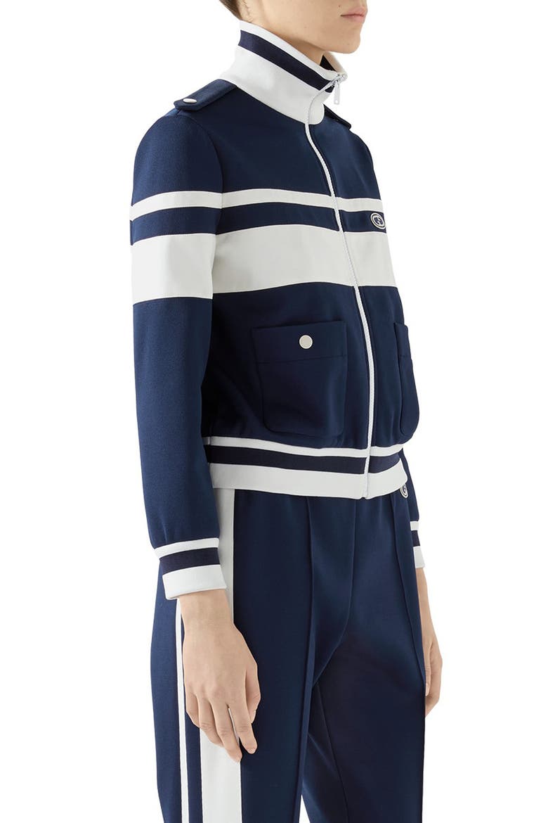 Stripe Piqué Track Jacket, Alternate, color, BLUE/ WHITE