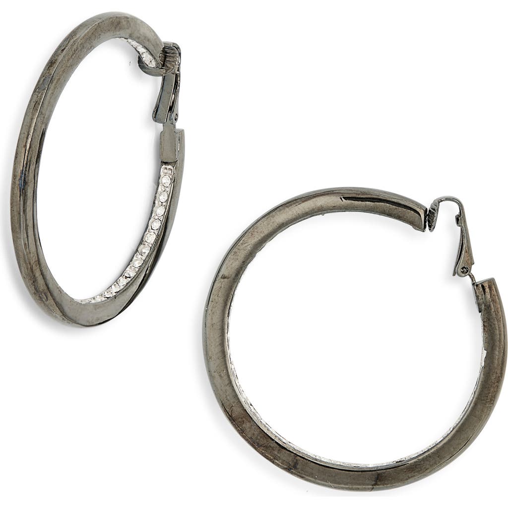 Kenneth Jay Lane Crystal Inlay Hoop Earrings In Gray
