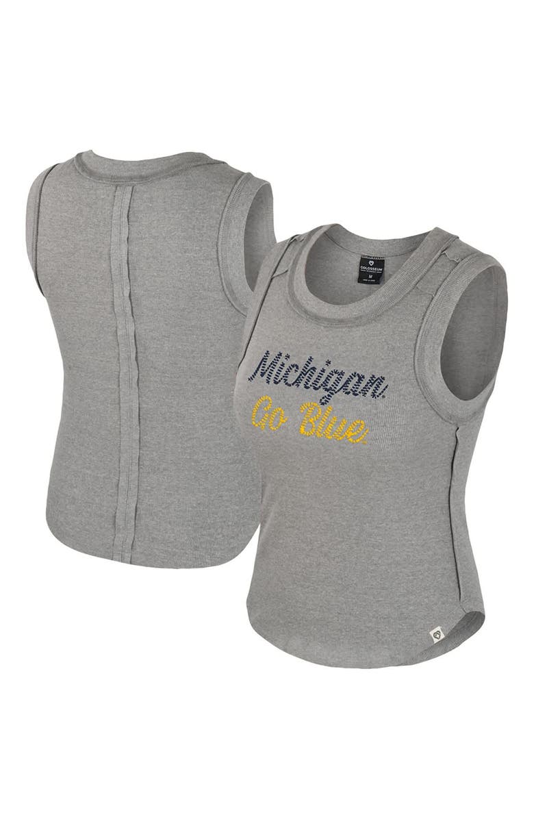 COLOSSEUM Women's Colosseum Heather Gray Michigan Wolverines Beach You Ribbed Tri-Blend Tank Top, Main, color, Heather Gray