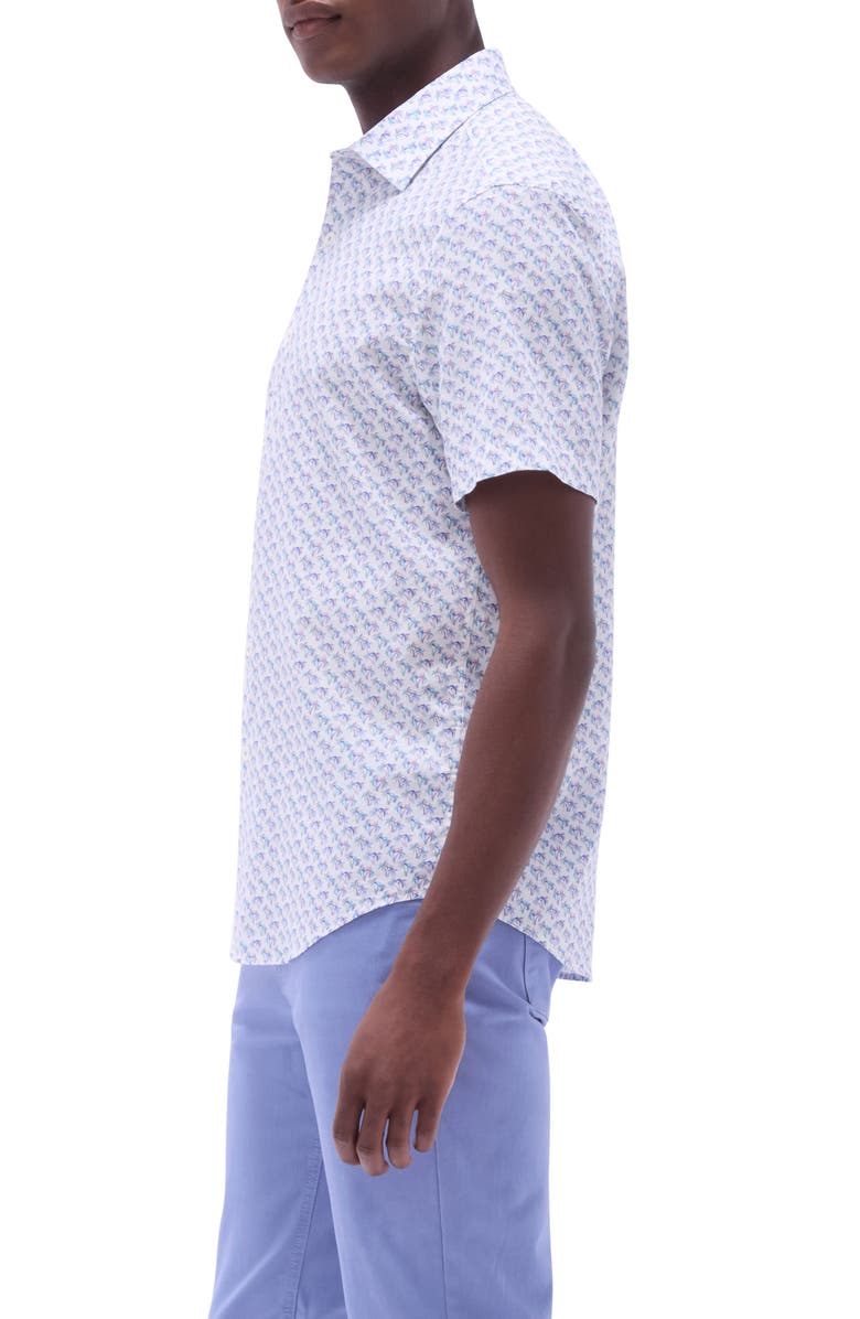 Bugatchi Orson Palm Tree Print Short Sleeve Linen & Cotton Button-Up Shirt, Alternate, color, Lilac