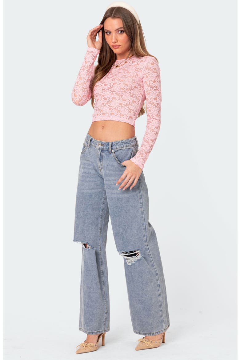 Estella Sheer Lace Crop Top, Alternate, color, PINK