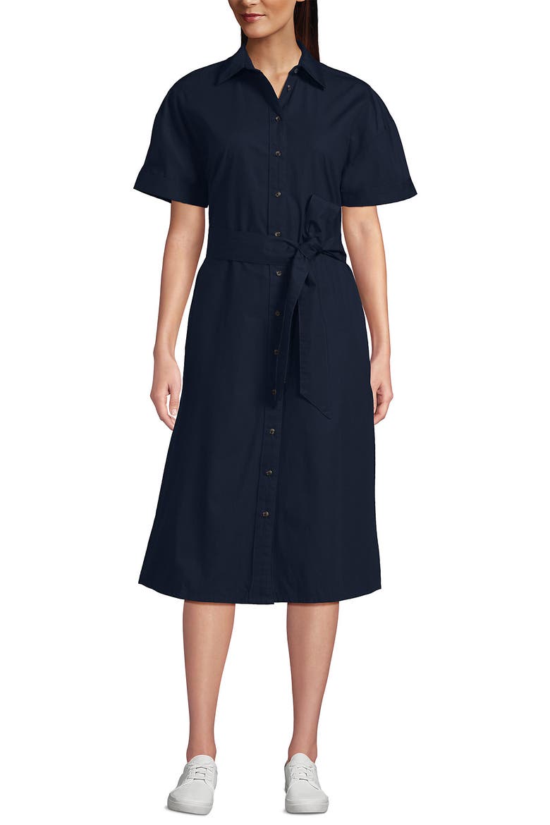 Cotton Poplin Button Front Dress, Alternate, color, Navy