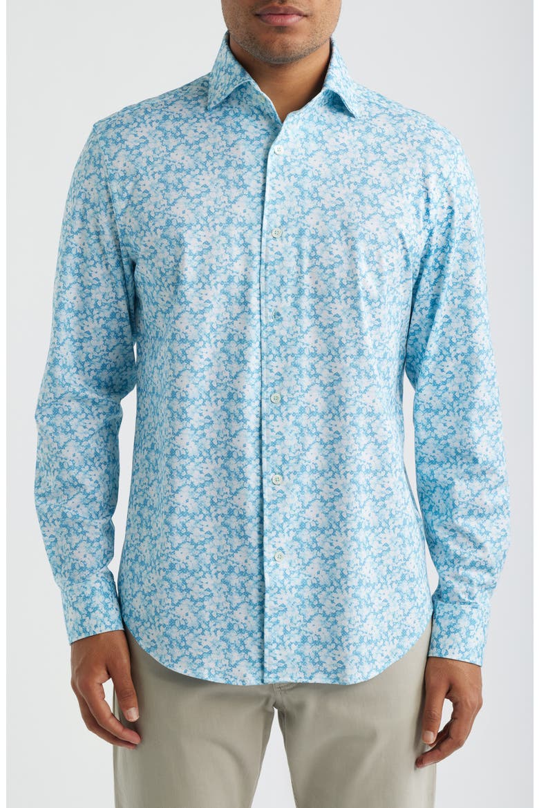 Devon OoohCotton® Floral Print Long Sleeve Button-Up Shirt, Main, color, TEAL