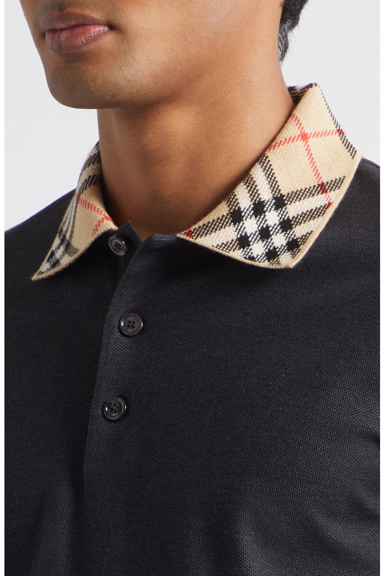Evan Check Collar Cotton Piqué Polo, Alternate, color, CHARCOAL MELANGE
