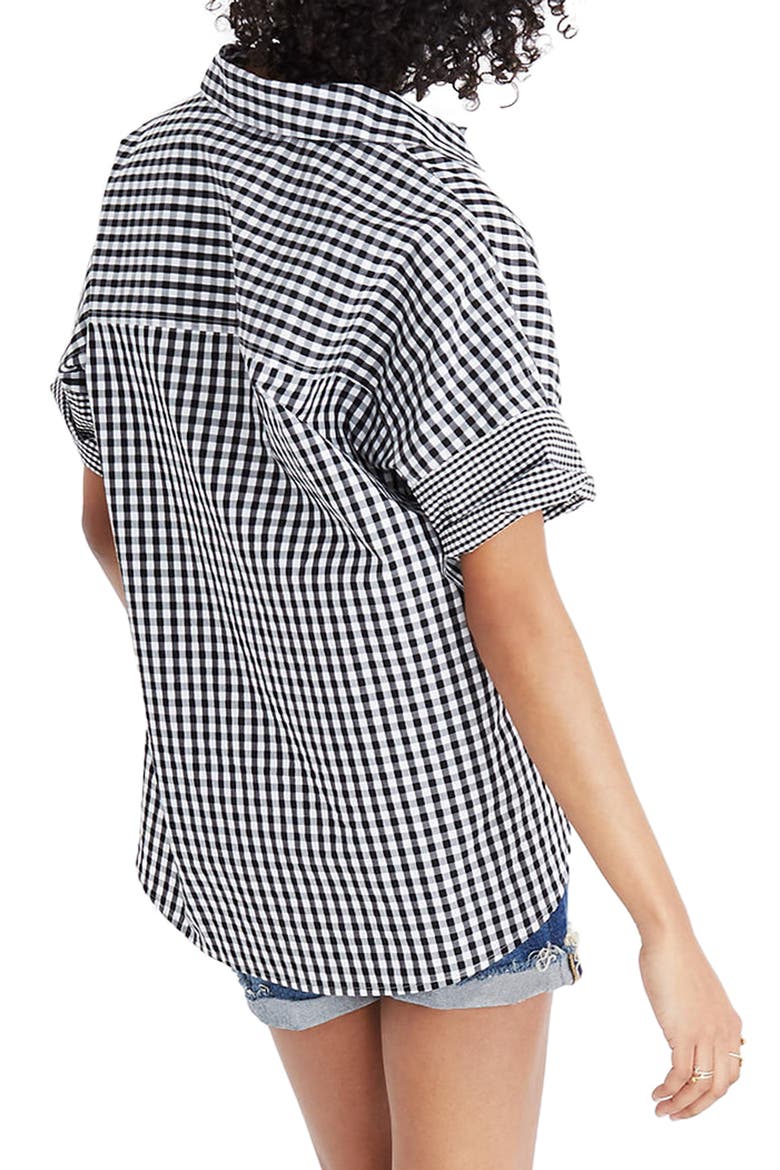 Gingham Play Button Down Shirt, Alternate, color, TRUE BLACK