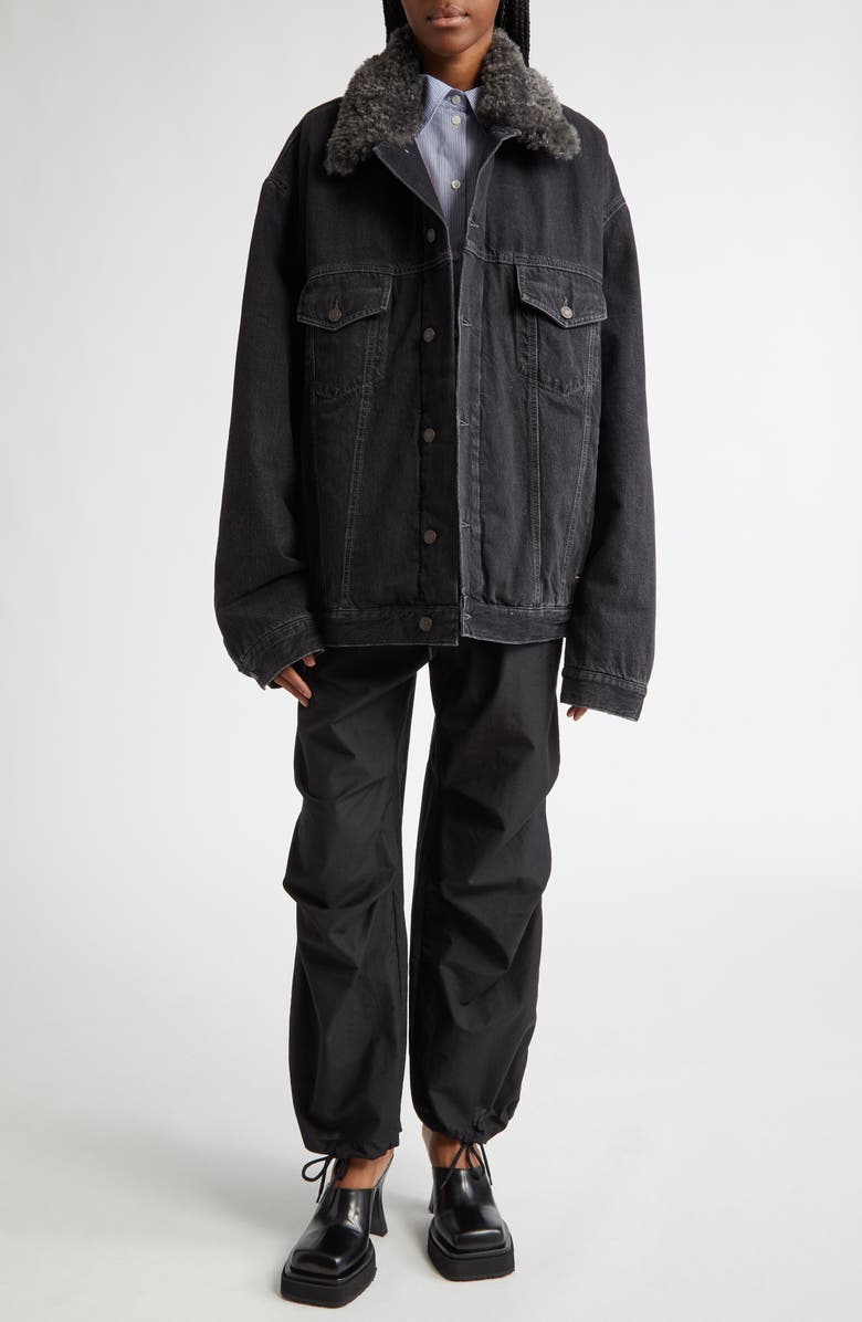 Acne Studios Satai Stripe Crop Cotton Button-Up Shirt, Alternate, color, Sky Blue/ Coffee Brown