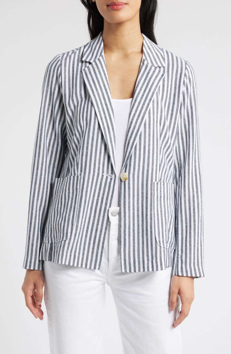 Caslon<sup>®</sup> Stripe Linen Blend Blazer, Alternate, color, Navy- White Brianne Stripe