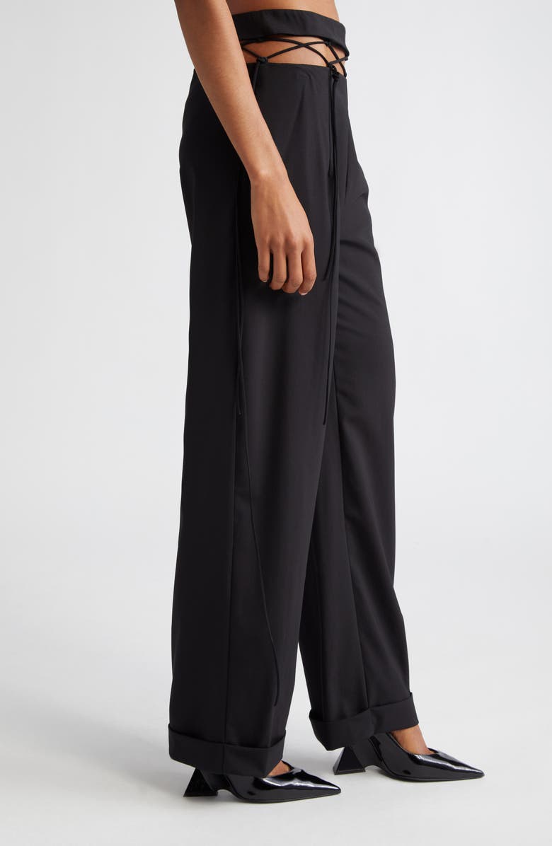 Nensi Dojaka Cutout Laced Waist Stretch Wool Straight Leg Trousers, Alternate, color, 