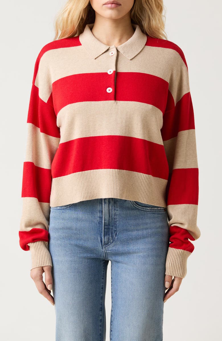 LE JEAN Cotton & Cashmere Stripe Polo Sweater, Main, color, Red Rugby Stripe
