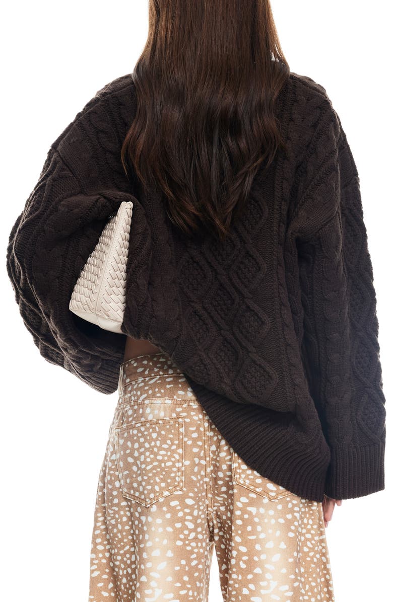 LIONESS Gigi Oversize Cable Stitch Sweater, Alternate, color, Chocolate