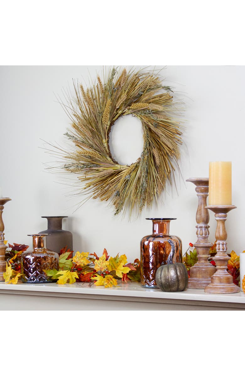 Northlight Wheat and Straw Artificial Fall Harvest Wreath - 22", Alternate, color, 