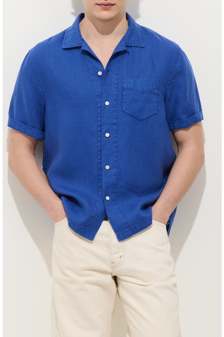 Linen Camp Shirt, Main, color, COBALT