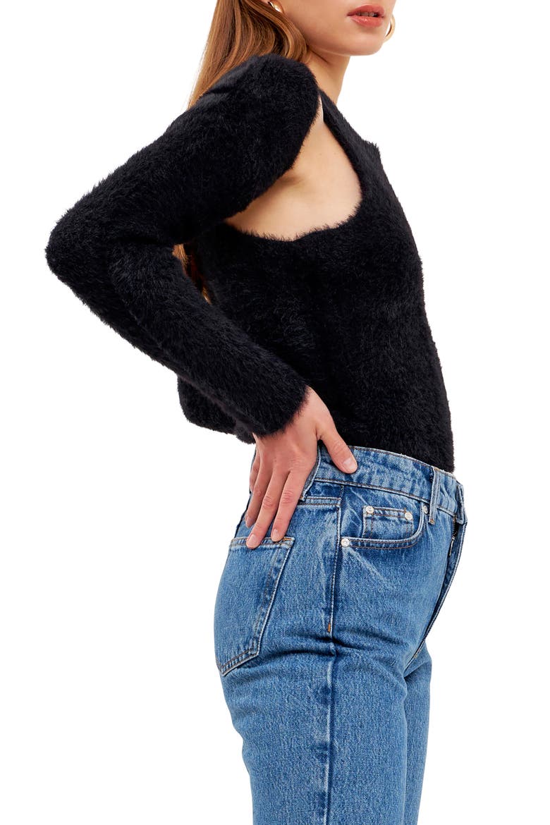 Feather Plush Shrug & Tank Set, Alternate, color, BLACK