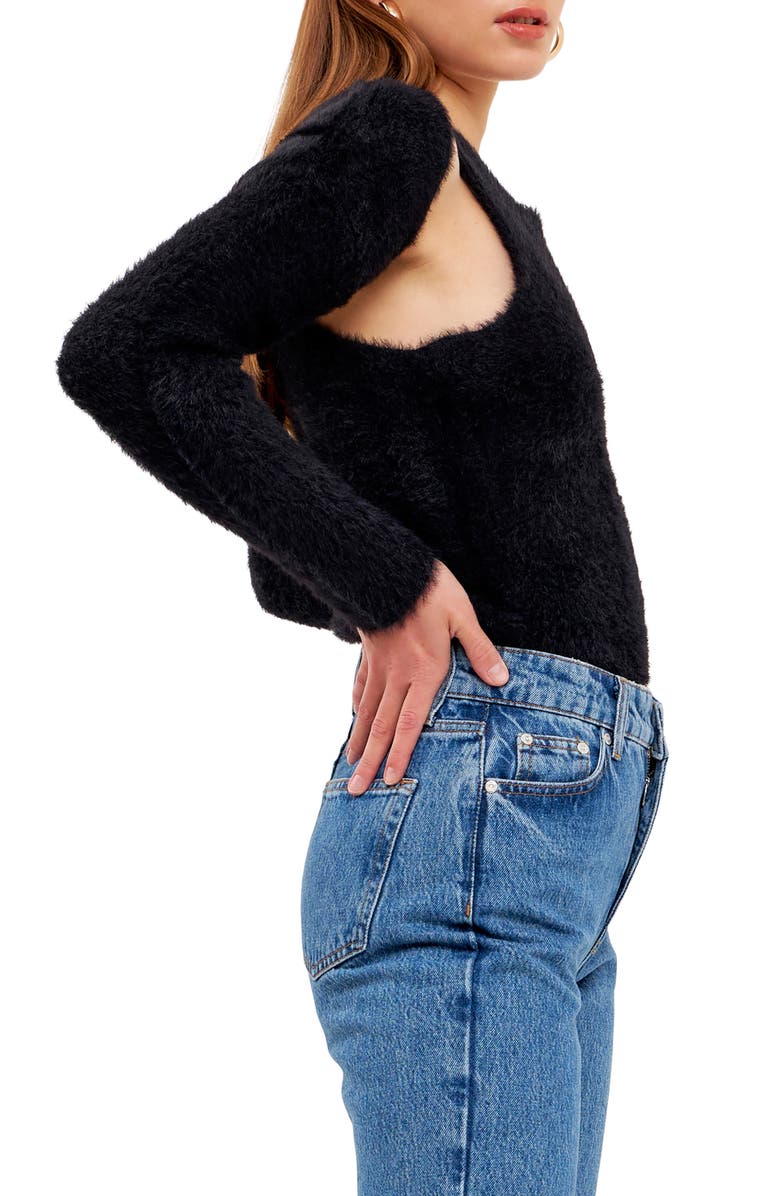 Grey Lab Feather Plush Shrug & Tank Set, Alternate, color, Black