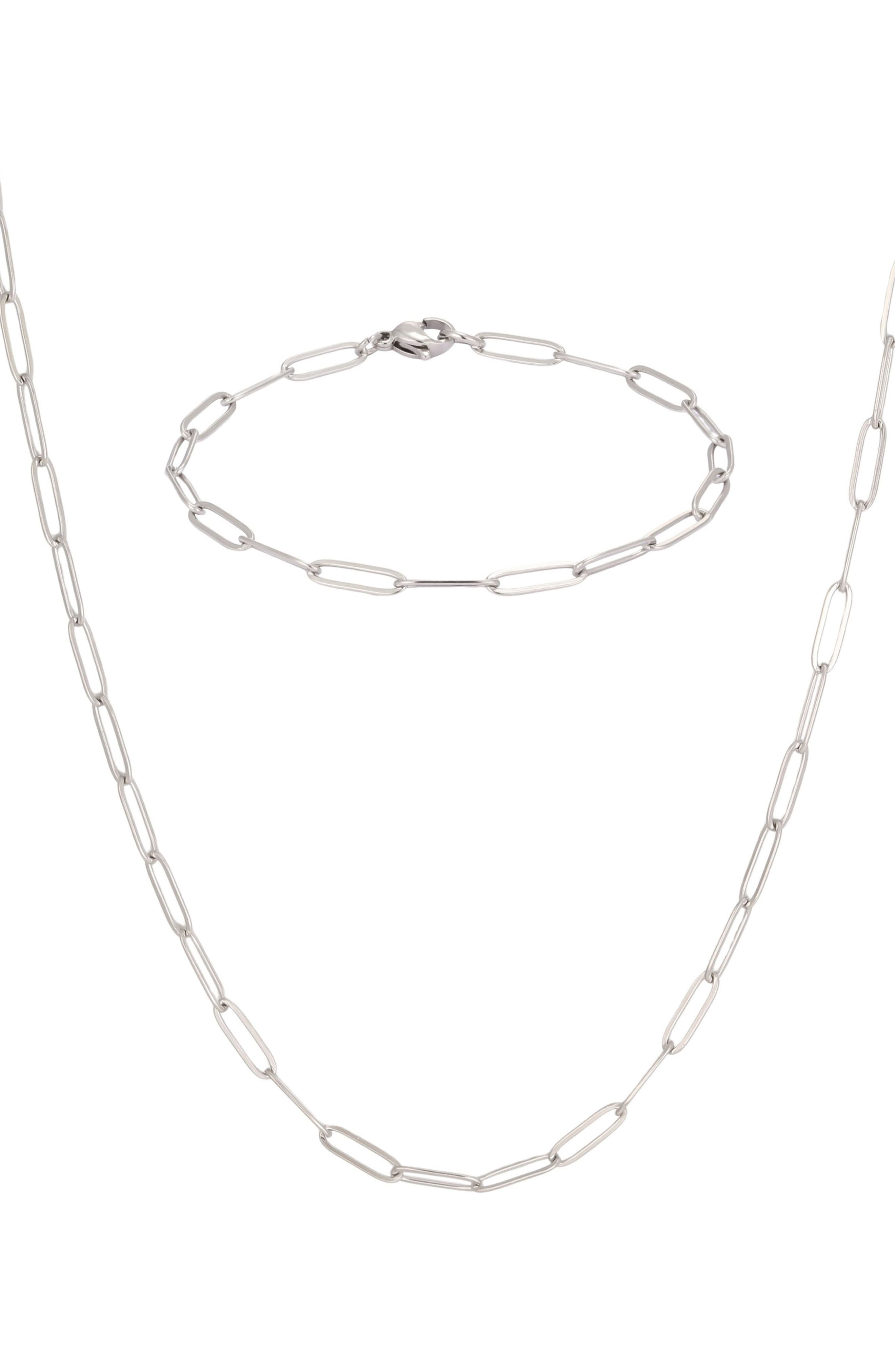 Paper Clip Link Necklace & Bracelet Set