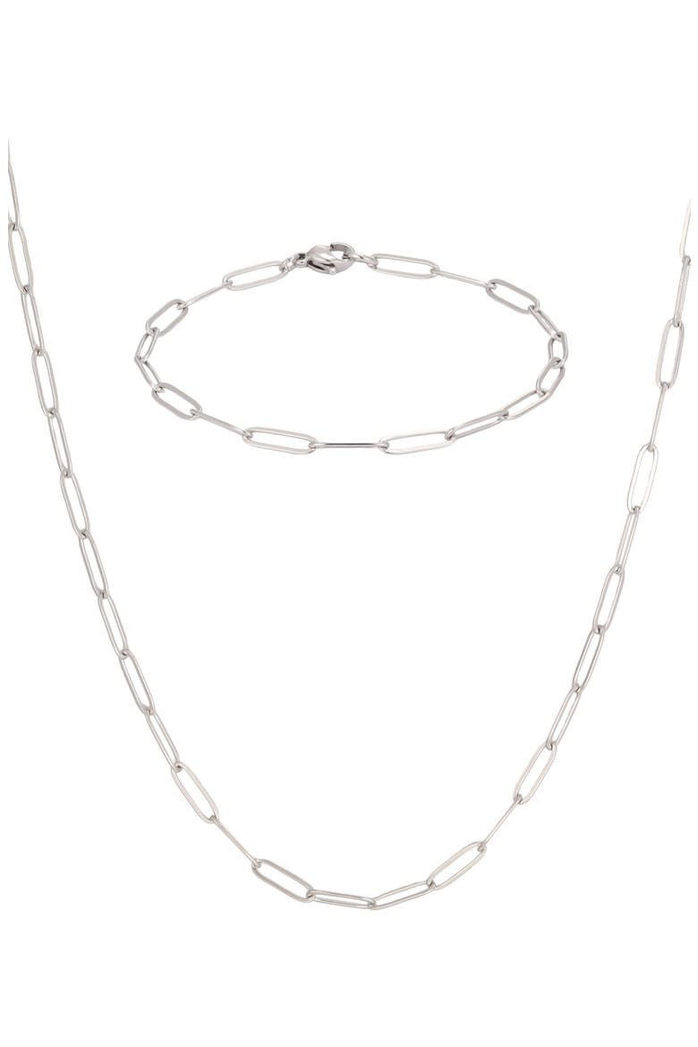 Paper Clip Link Necklace & Bracelet Set, Main, color, SILVER