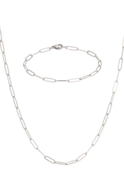 Paper Clip Link Necklace & Bracelet Set