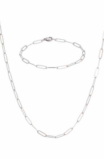 Paper Clip Link Necklace & Bracelet Set