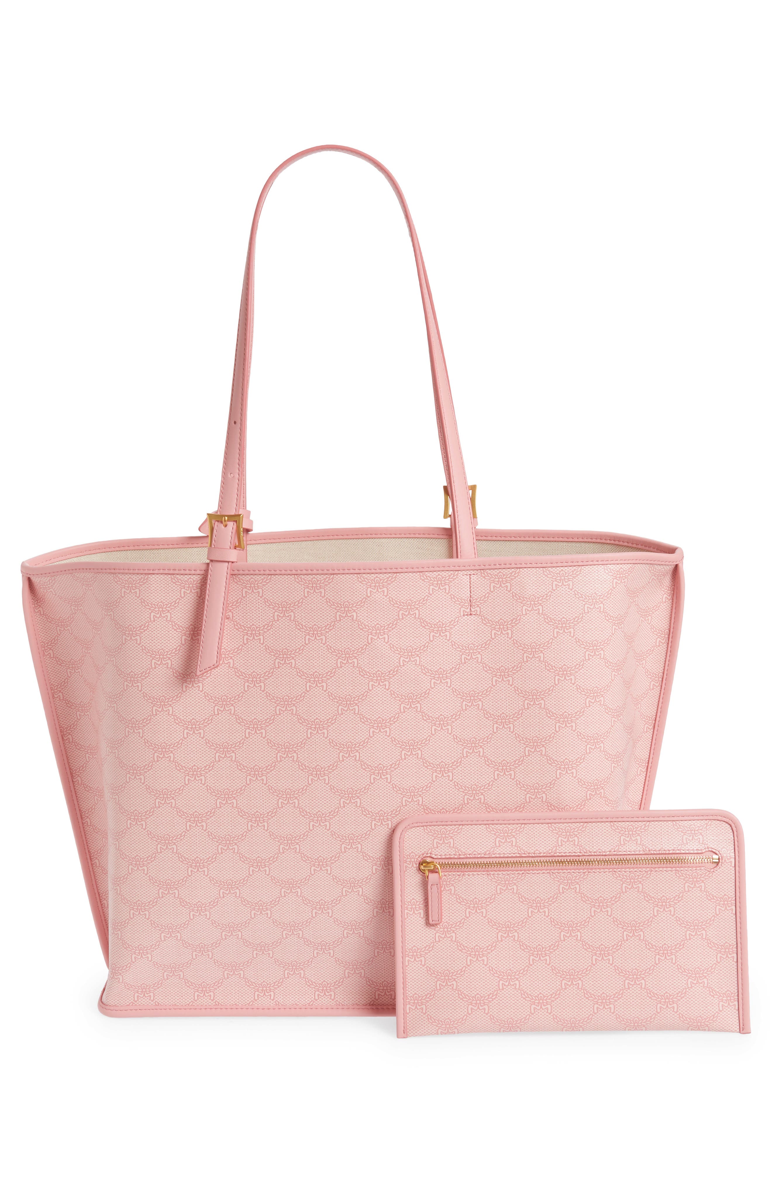 MCM Himmel Lauretos Coated Canvas Shopper Bag, Alternate, color, Silver Pink