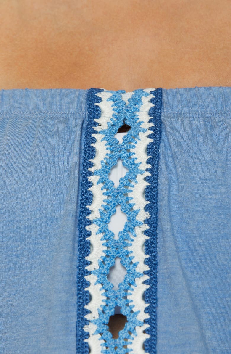 Lucky Brand Malaga Crochet Trim Strapless Cover-Up Romper, Alternate, color, Wisteria