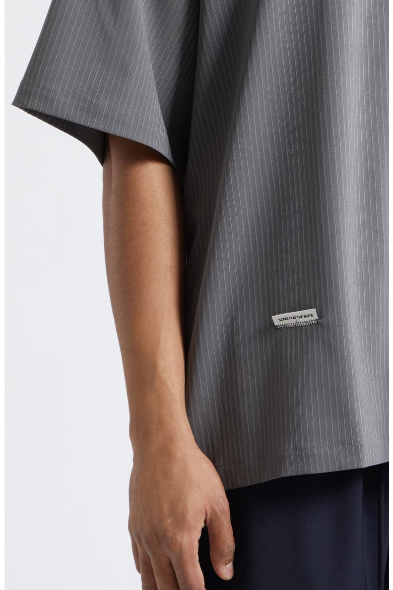 Gym Pinstripe Gabardine Camp Shirt, Alternate, color, GREY