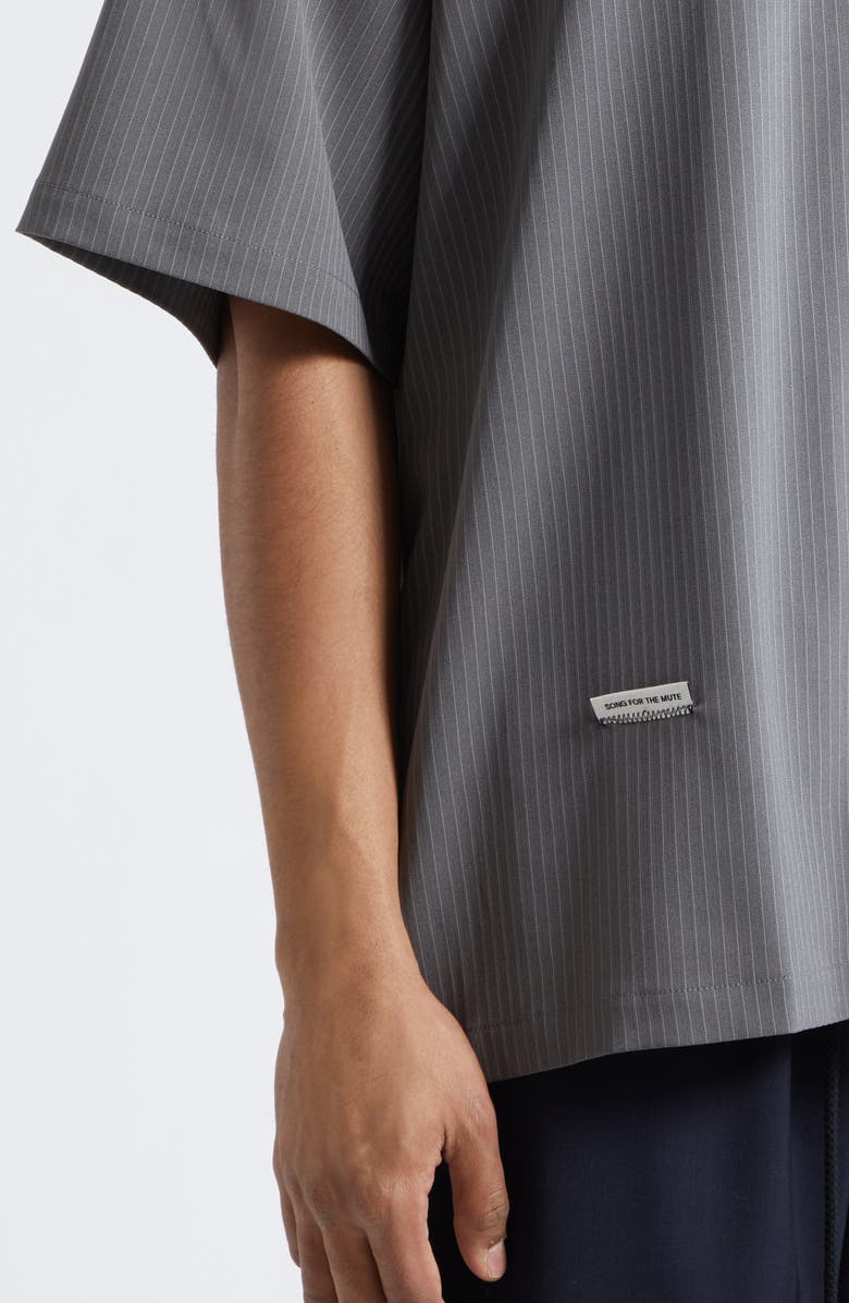 SONG FOR THE MUTE Gym Pinstripe Gabardine Camp Shirt, Alternate, color, Grey