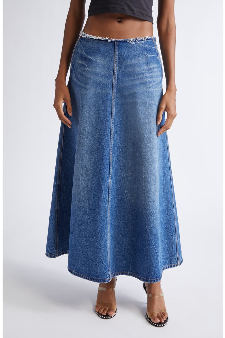 Raw Cut Waist Low Rise Denim A-Line Skirt (Women) | Nordstrom