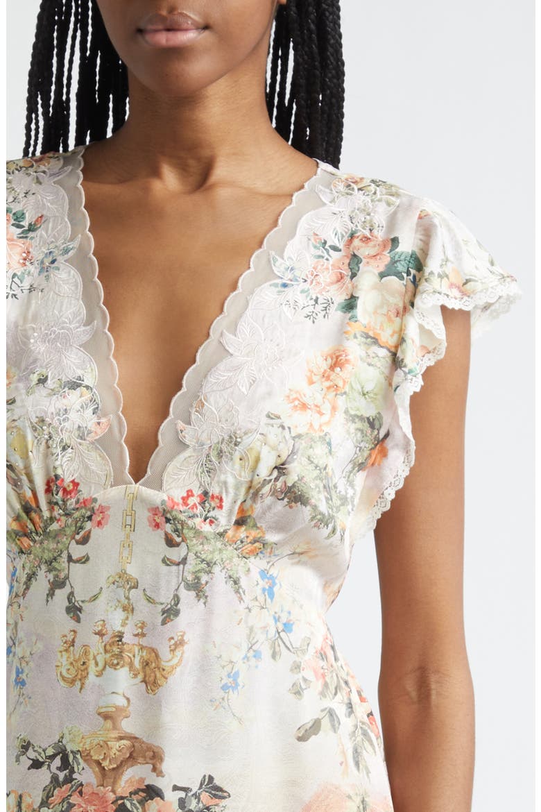 Floral Cap Sleeve Lace Trim Dress, Alternate, color, TWILIGHT IN ISTANBUL