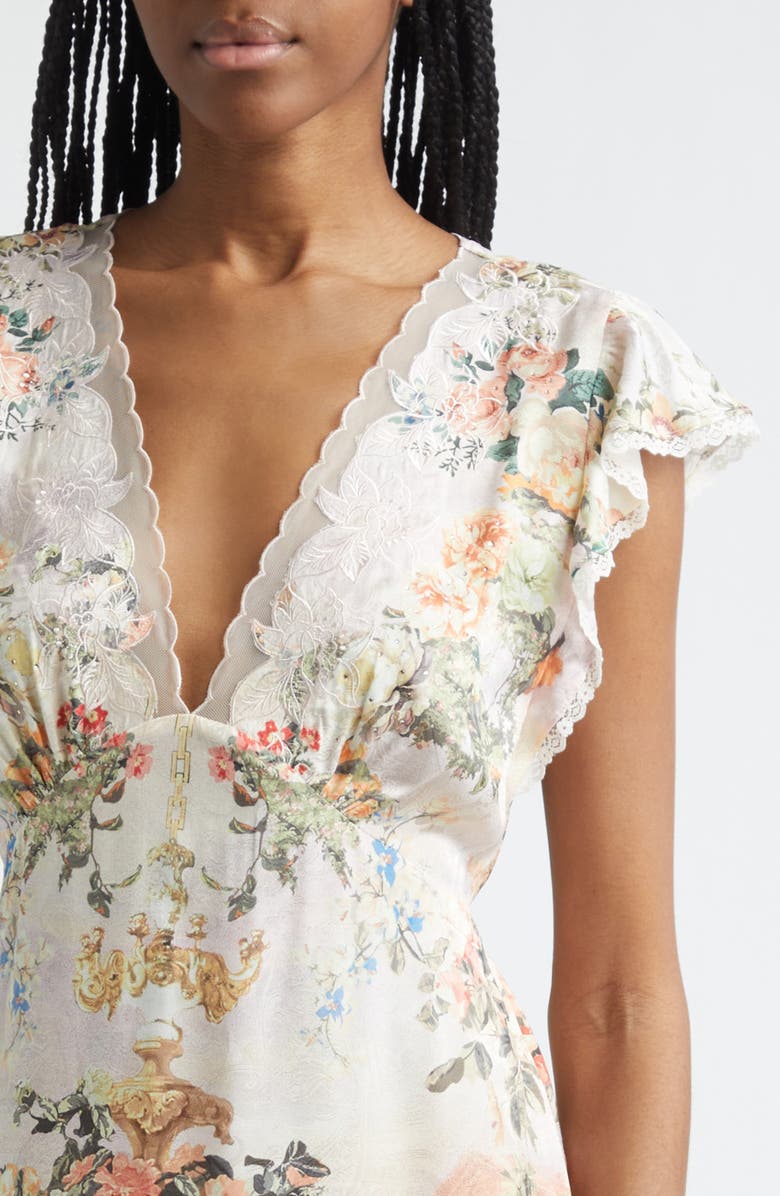 Camilla Floral Cap Sleeve Lace Trim Dress, Alternate, color, Twilight In Istanbul