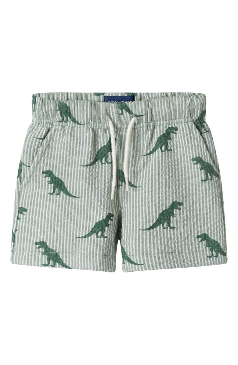 Andy & Evan Print Seersucker Button-Up Shirt & Shorts Set, Alternate, color, Green Dino