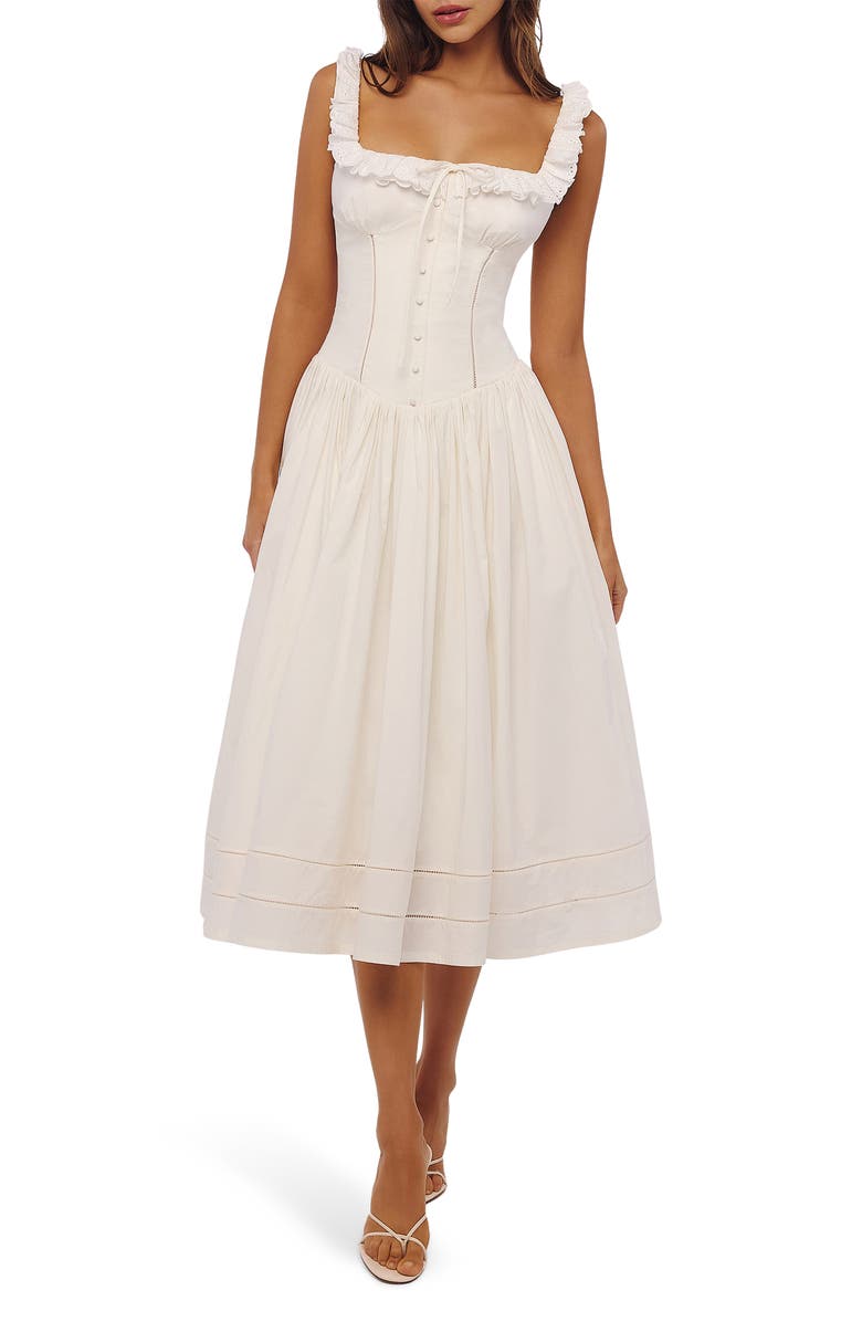 HOUSE OF CB Phoebe Stretch Cotton Broderie Dress, Alternate, color, White