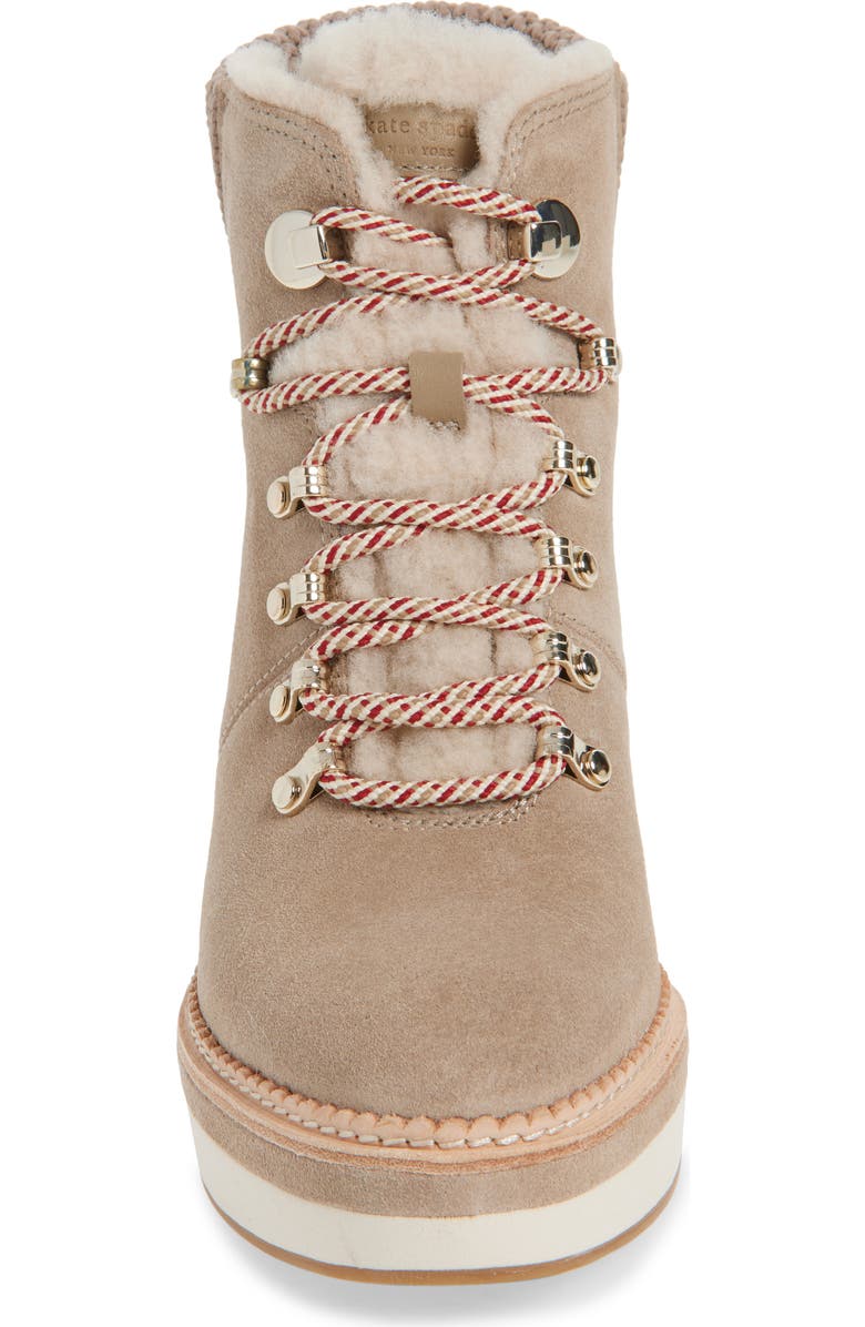 Kate Spade New York willow genuine shearling wedge bootie, Alternate, color, Rustic Brown