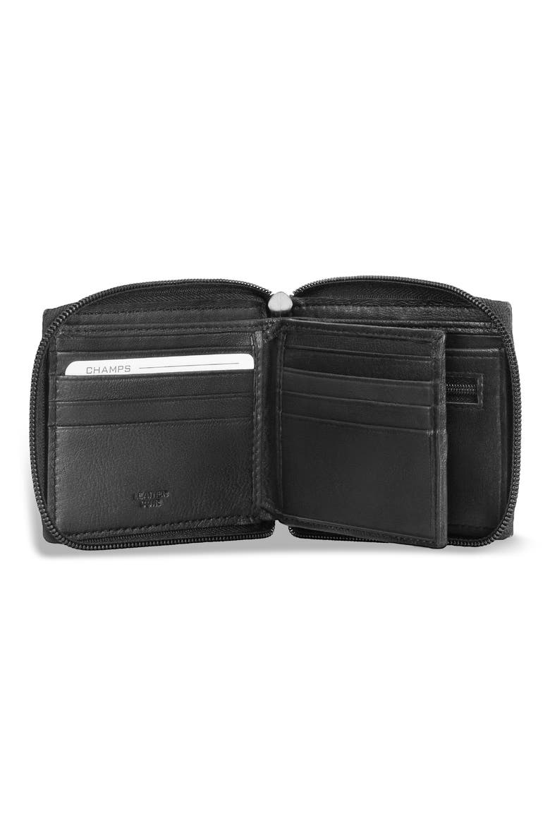 Leather Zip Around Wallet, Alternate, color, BLACK
