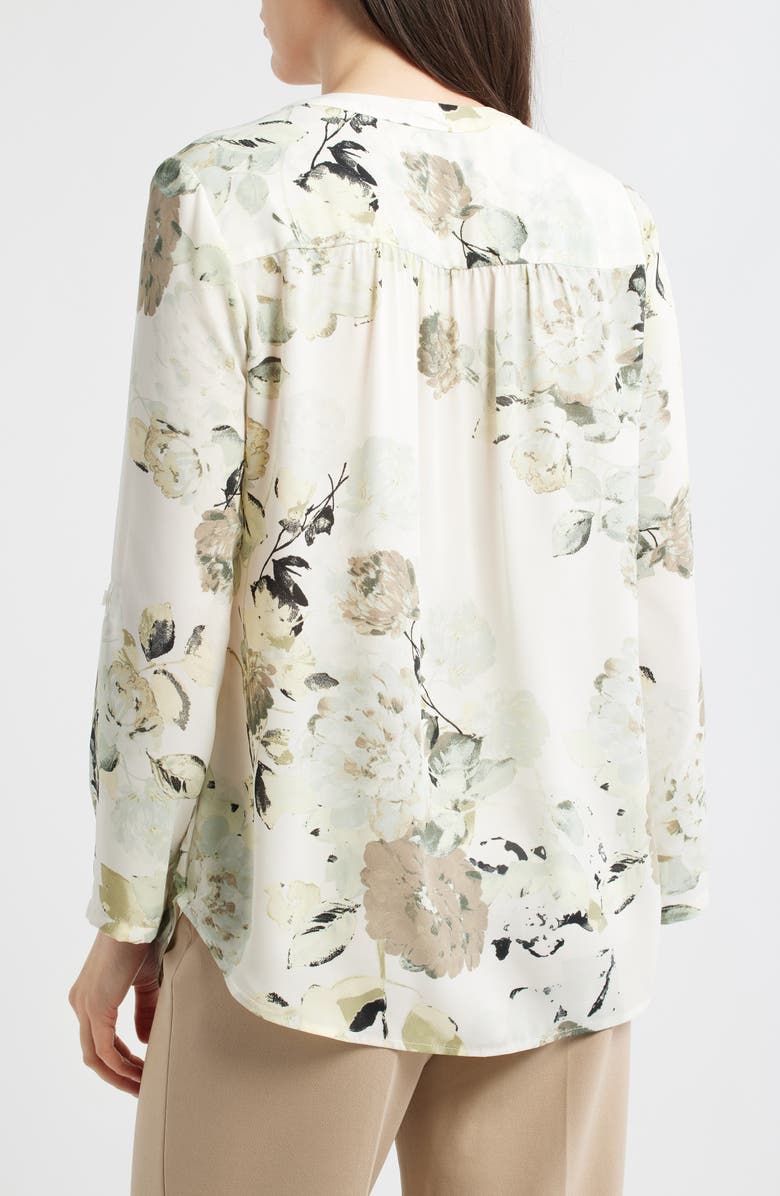 AK ANNE KLEIN Floral Popover Top, Alternate, color, Soft Aloe Multi