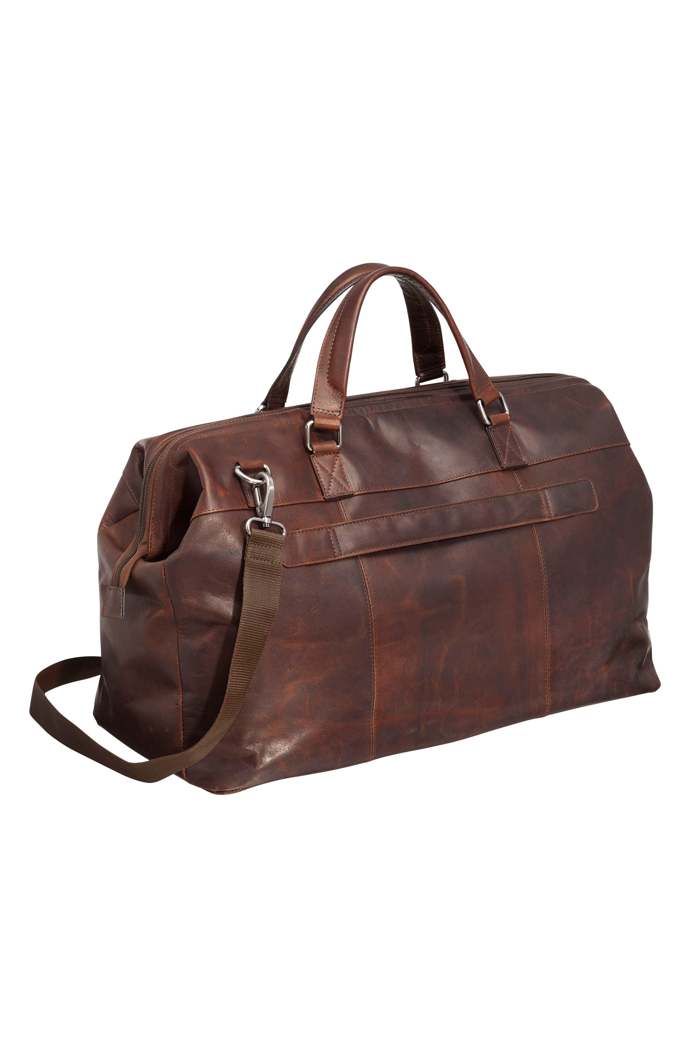 Mancini Carry-On Leather Duffle Bag, Alternate, color, Brown
