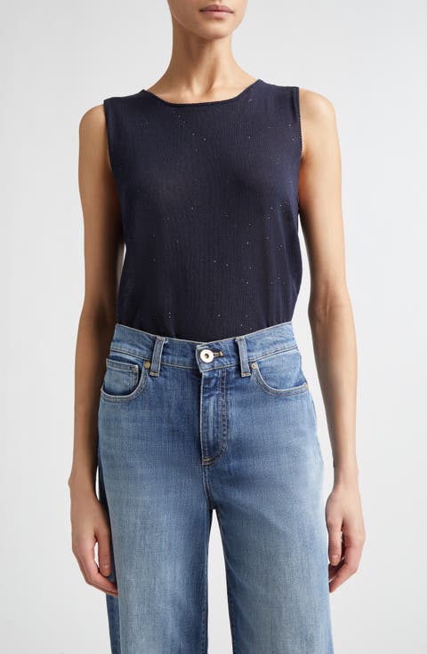 Sequin Embellished Silk & Cotton Sweater Vest