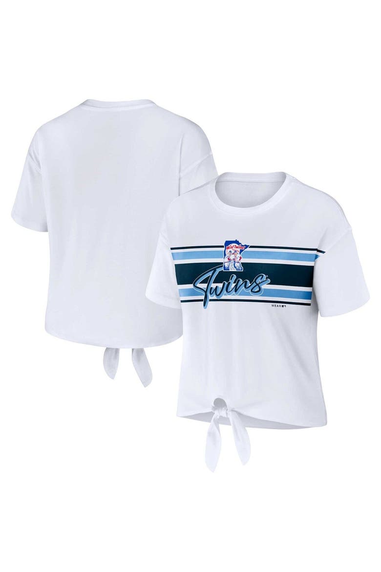 Women's WEAR by Erin Andrews White Minnesota Twins Front Tie T-Shirt, Main, color, White