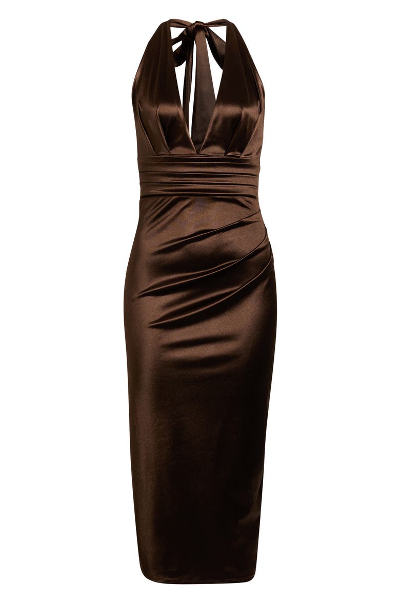 Satine Halter Midi Dress, Alternate, color, CHOCOLATE BROWN