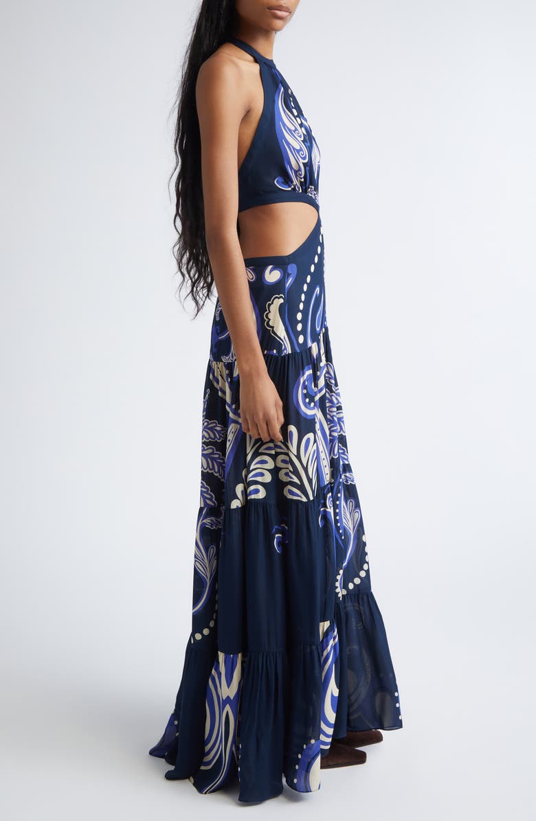 Johanna Ortiz Floral Paisley Double Silk Georgette Maxi Dress, Alternate, color, Navy / Ecru