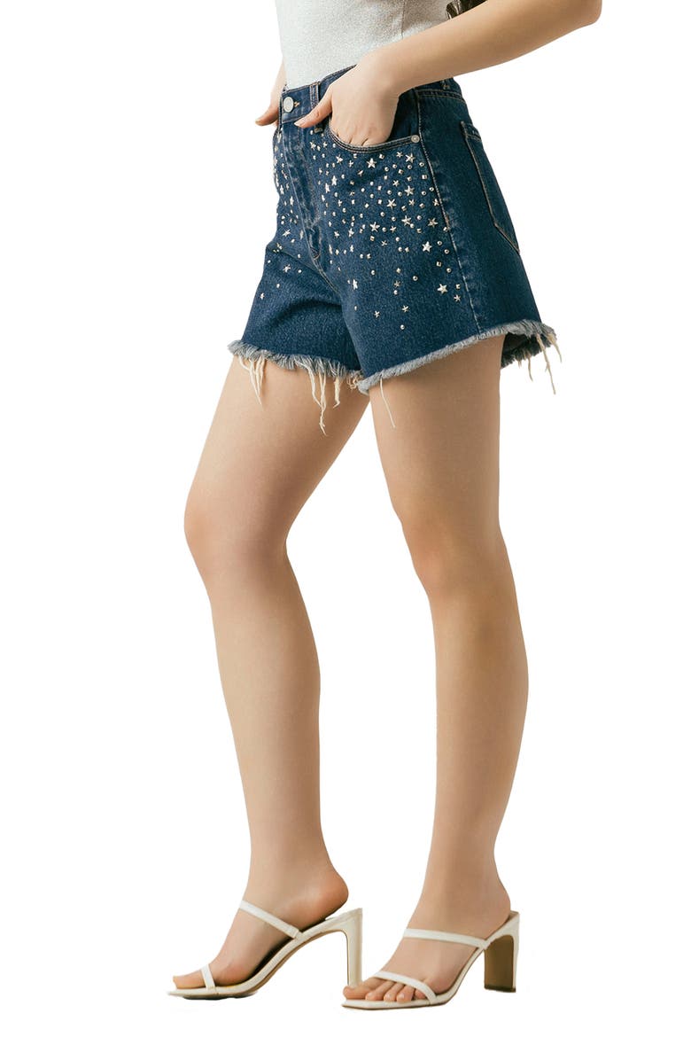 Reeve Embellished High Waist Cutoff Denim Shorts, Alternate, color, SILVER DREAMS