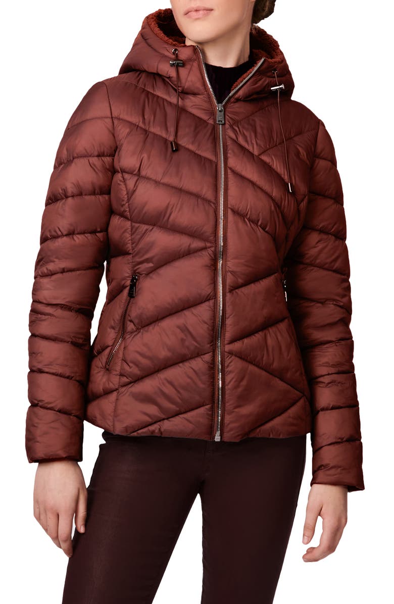 Bernardo High-Pile Fleece Lined Hooded Puffer Jacket, Main, color, Brownie Bite