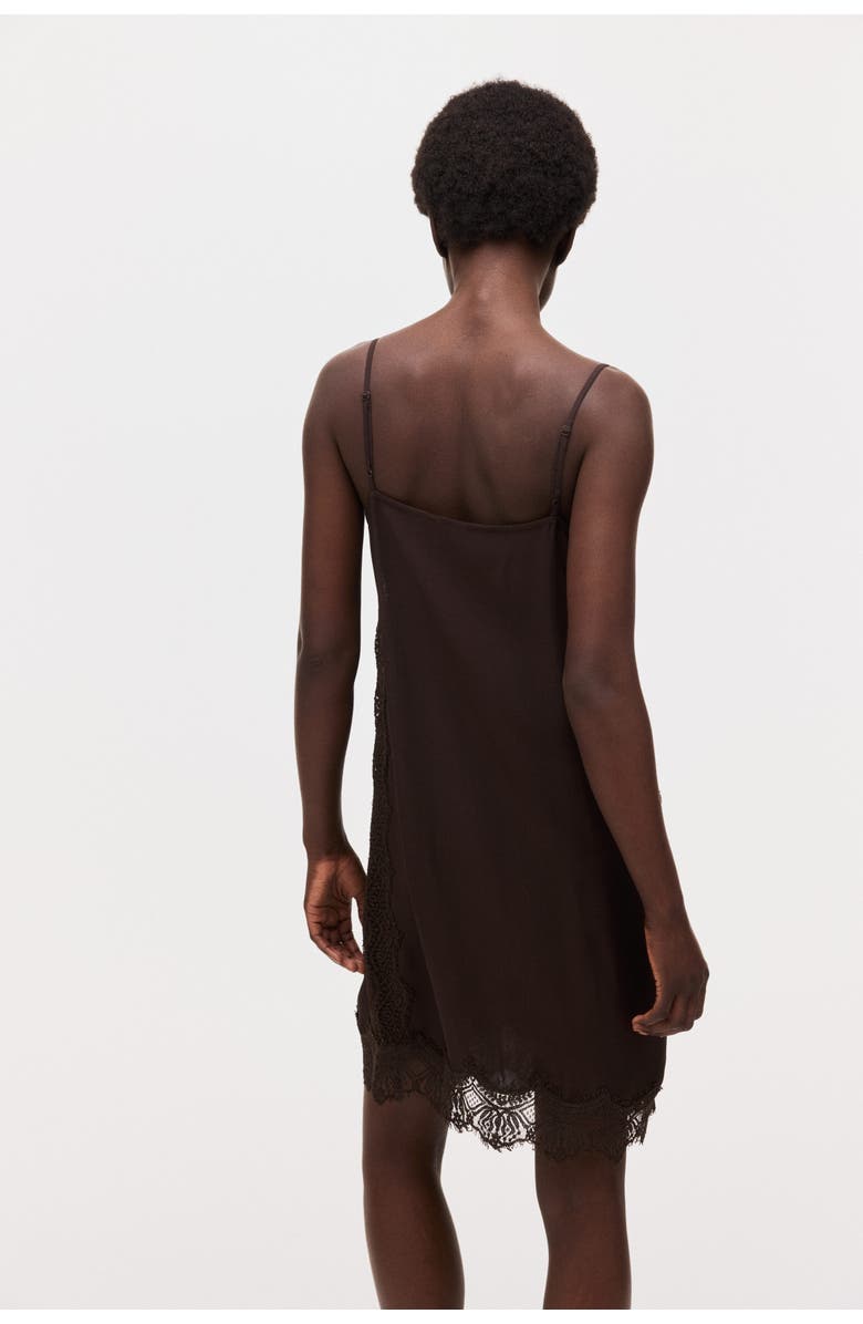 H&M Lace-trimmed viscose dress, Alternate, color, Dark Brown