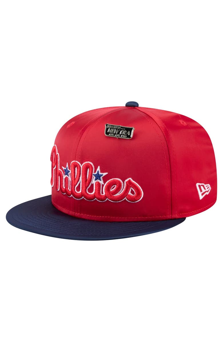 New Era Men's New Era Red/Navy Philadelphia Phillies Satin 59FIFTY Fitted Hat, Alternate, color, Red