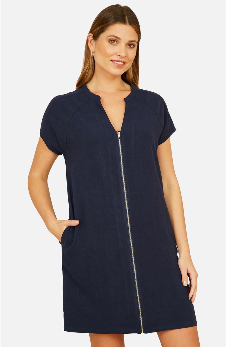 Yumi Viscose Zip Tunic Dress, Alternate, color, Navy