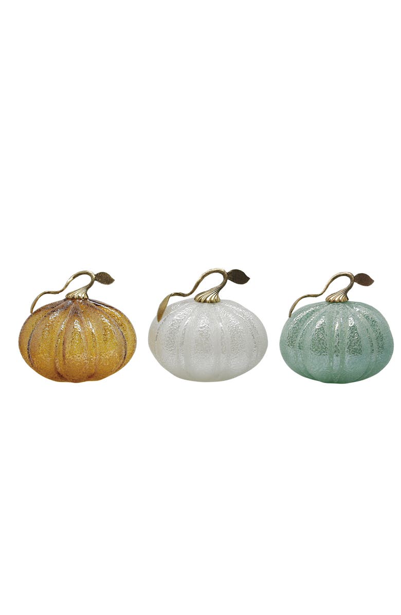 Transpac Glass Amber Mint and White Pumpkin Decorative Objects Set, Main, color, Orange