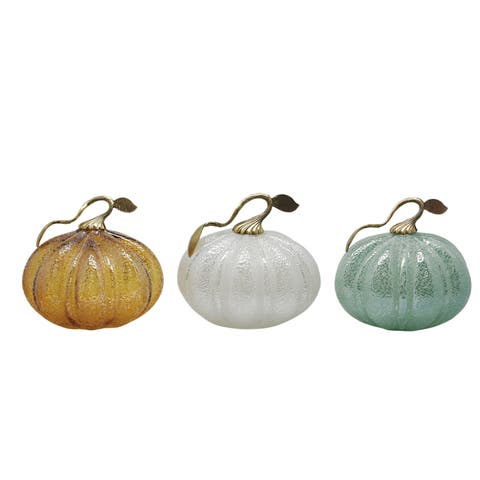 Glass Amber Mint and White Pumpkin Decorative Objects Set