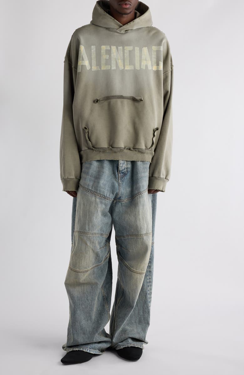 Balenciaga Tape Type Ripped Pocket Large Fit Fleece Hoodie, Alternate, color,